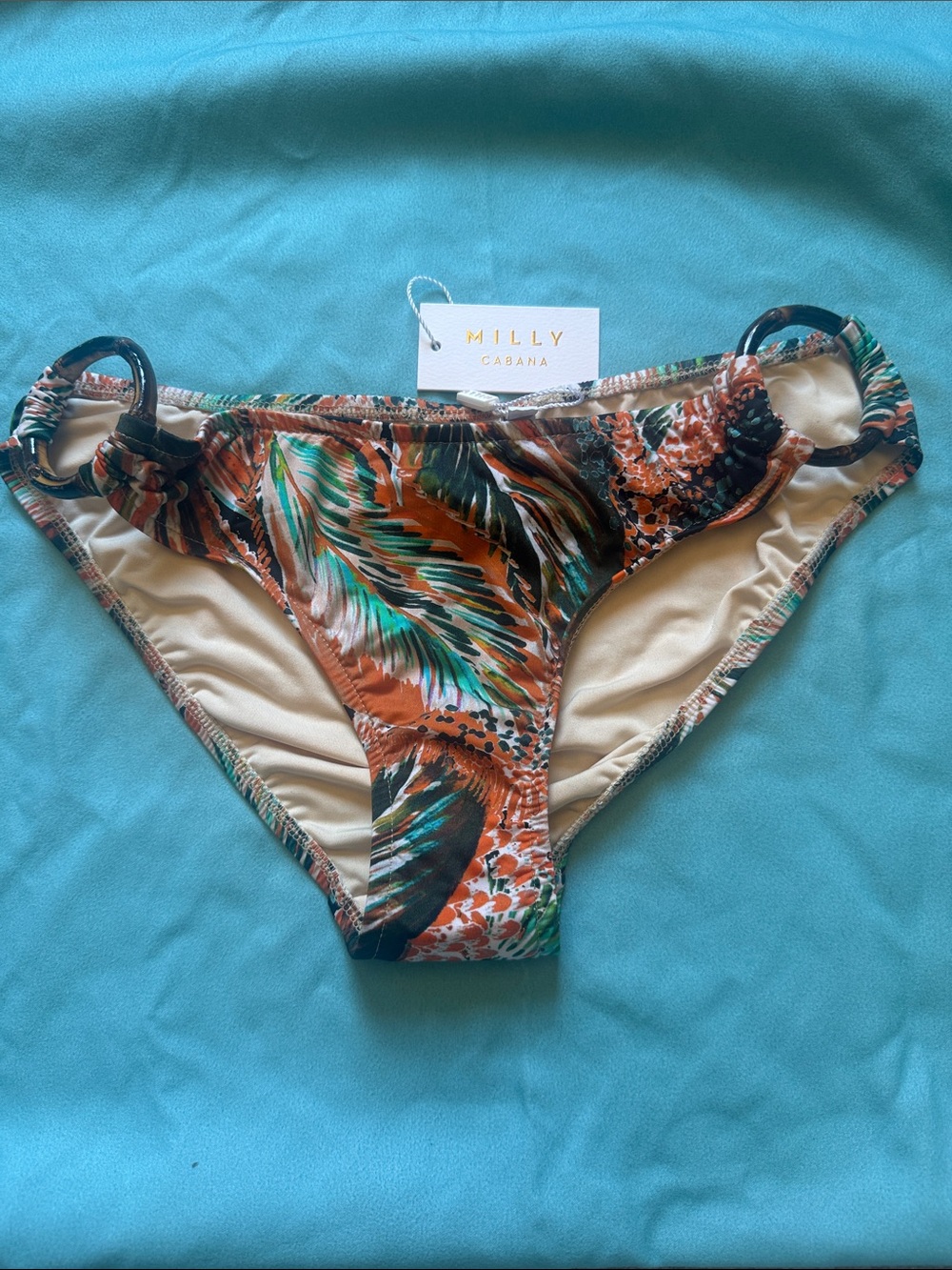 Milly Cabana Tropical Ring Bikini Bottoms - Orange, Green & Black NWT